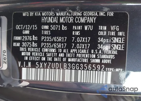 2016 Hyundai Santa Fe Sport 2.4L из США, поврежденный, VIN 5XYZUDLB3GG356592